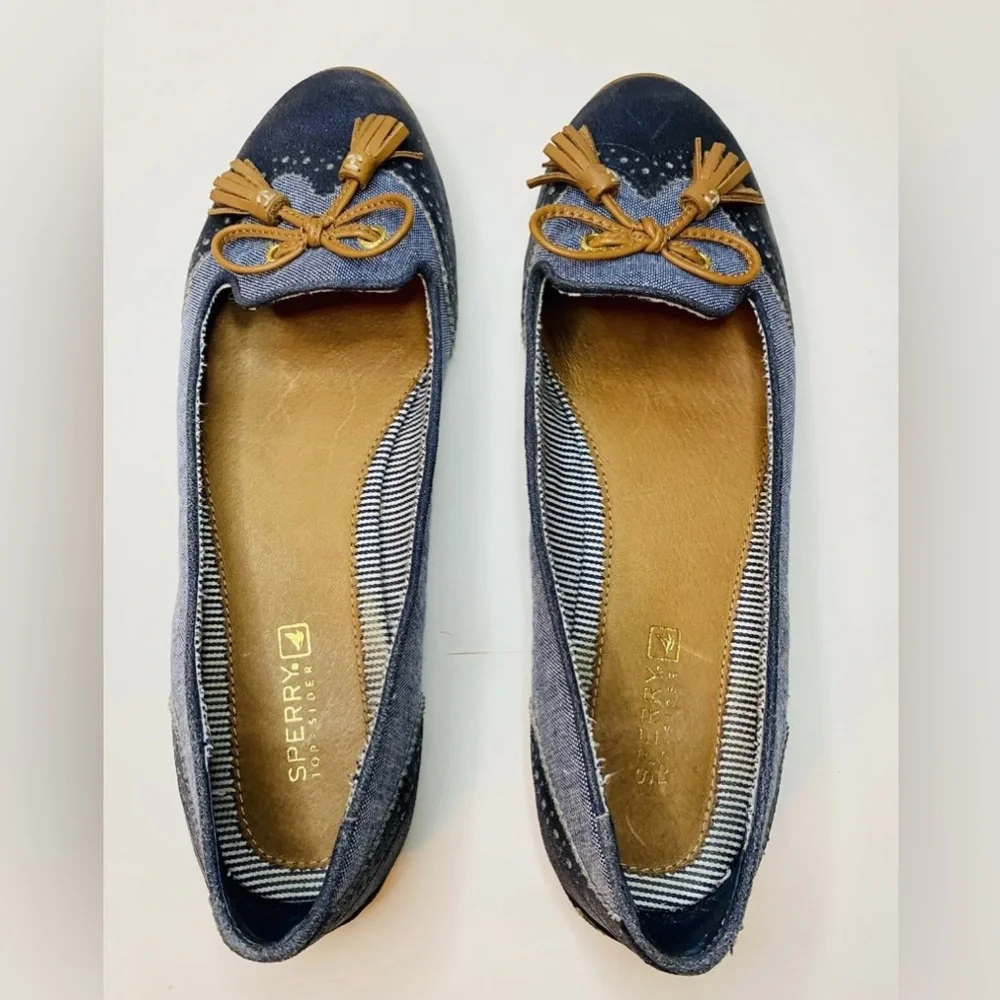 Sperry Top-Sider Women's Harper Oxford Cloth Wedge Pump Navy/midnight size 8 - Picture 1 of 10